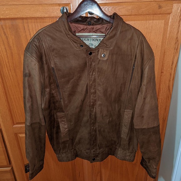 Vintage Countdown to Zero 44 Long Men size L Leather Bomber Jacket Light Brown - Picture 1 of 11